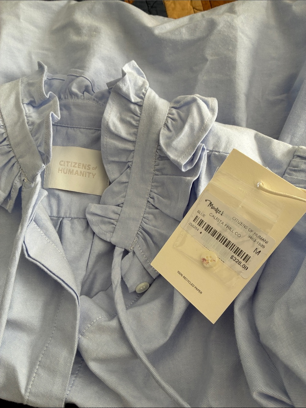 NWT Citizens of Humanity Calista tie-detailed ruffled cotton-poplin shirt Sz M - Picture 8 of 9
